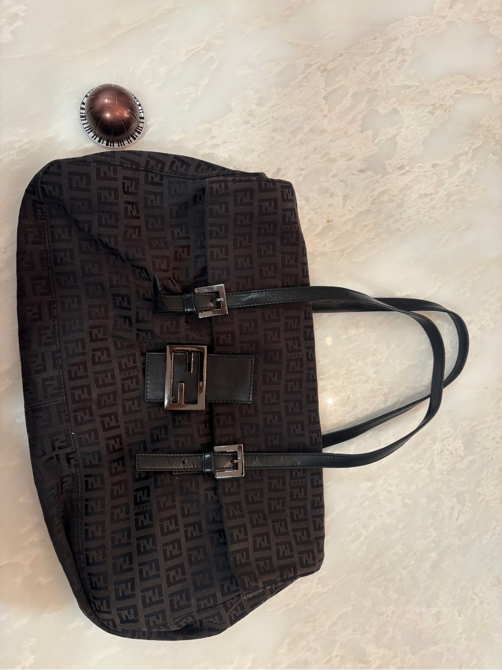 Authentic vintage Fendi ff zucca canvas shoulder tote with silver hardware